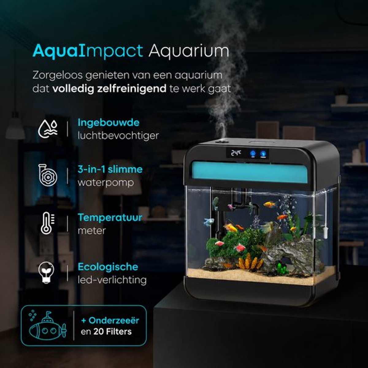 AquaImpact Zelfreinigend Aquarium 13 L - 3-in-1 pomp en LED thumbnail 2