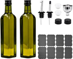 Purepeak Oliefles met Schenktuit Set 2 Stuks - 500ml - Hervulbaar - Antislip - Met Trechter en Etiketten - BBQ Accessoires - BBQ Gereedschap