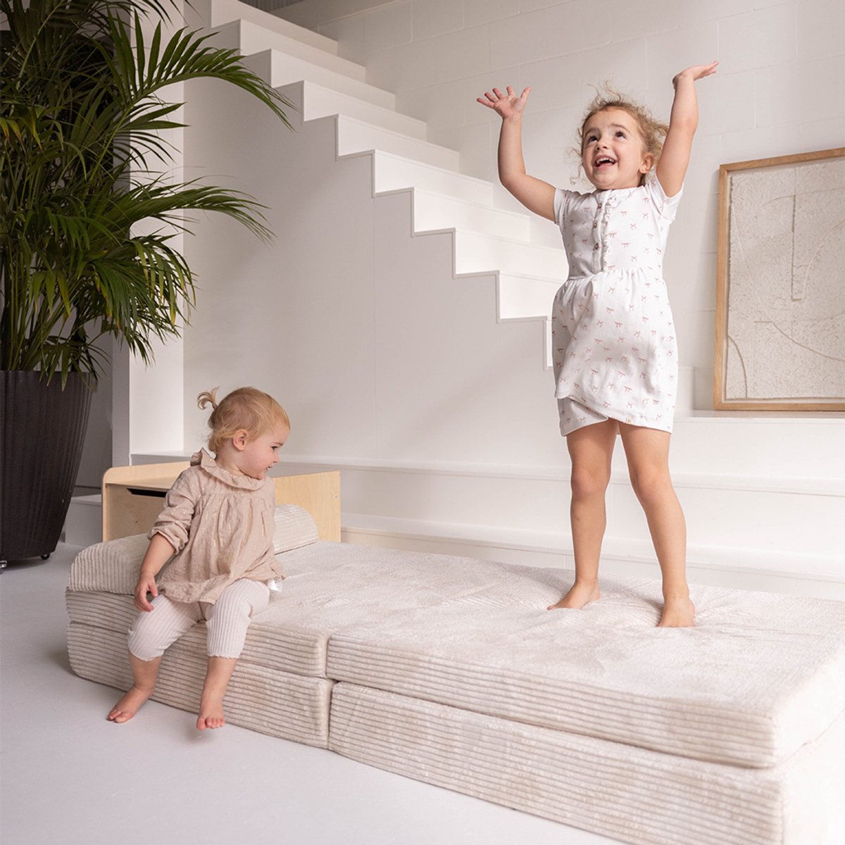 Jindl® Cord - Speelbank - Beige - Kinderbank - Foam Speelmat - Ribstof