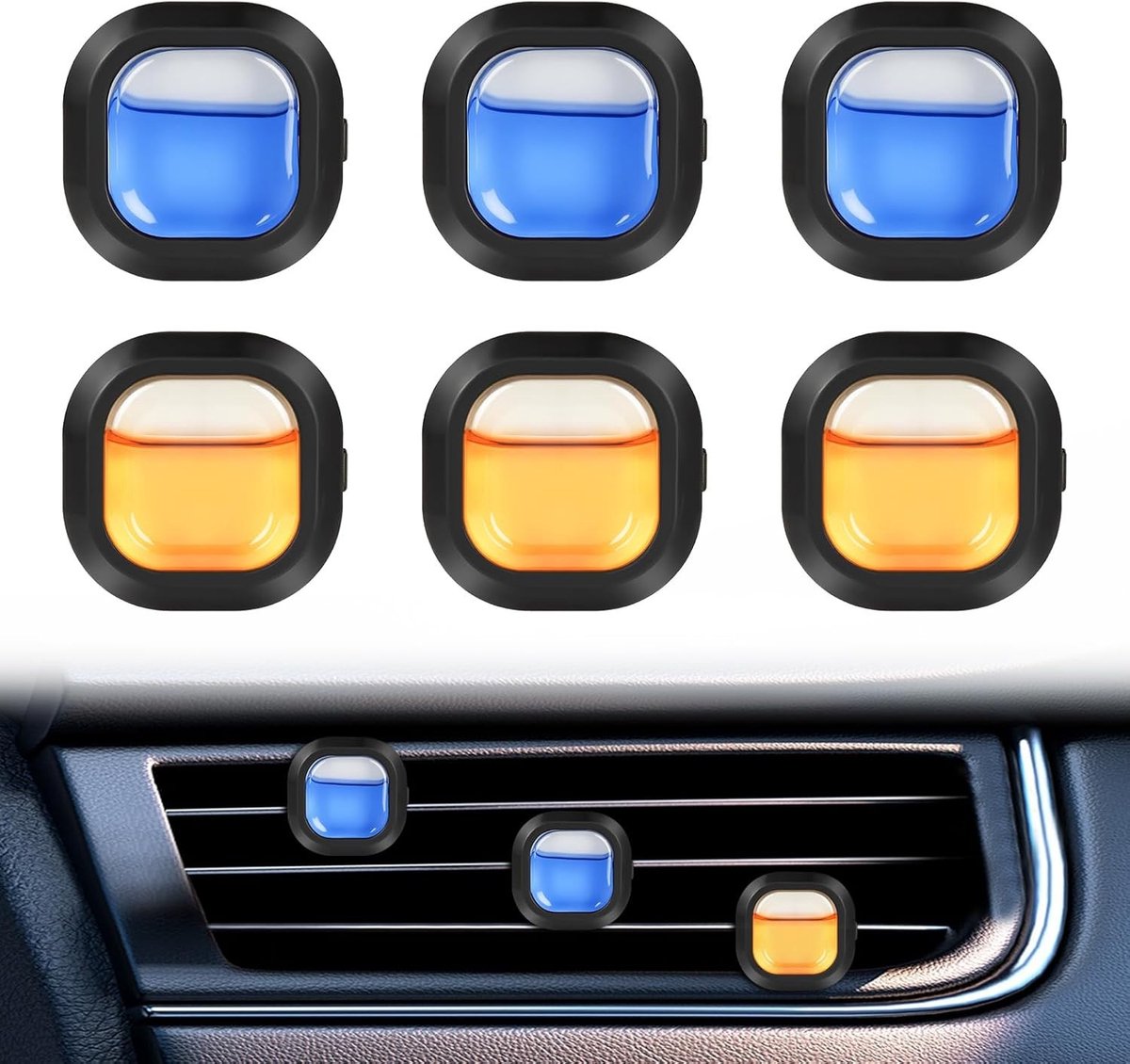 Verfrissende Luchtverfrisser voor Auto, 6 Stuks van 2ml, Geurige Clip voor Interieur, Bestrijdt Geurtjes, Nieuwe Auto Geur met Zeezout en Citrus Aroma
