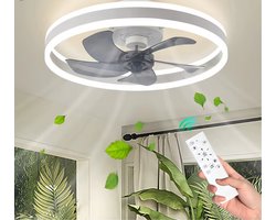 MiShar Plafond Ventilator Lamp - 51 CM - Smart Lamp - 6 Standen - 1 grote led strook - Dimbaar - Wit - Kroonluchter LED Ventilator - Chandelier Fan - Woonkamer Lamp - Ventilator Lampen - Slaapkamer lamp - Eetkamerlamp