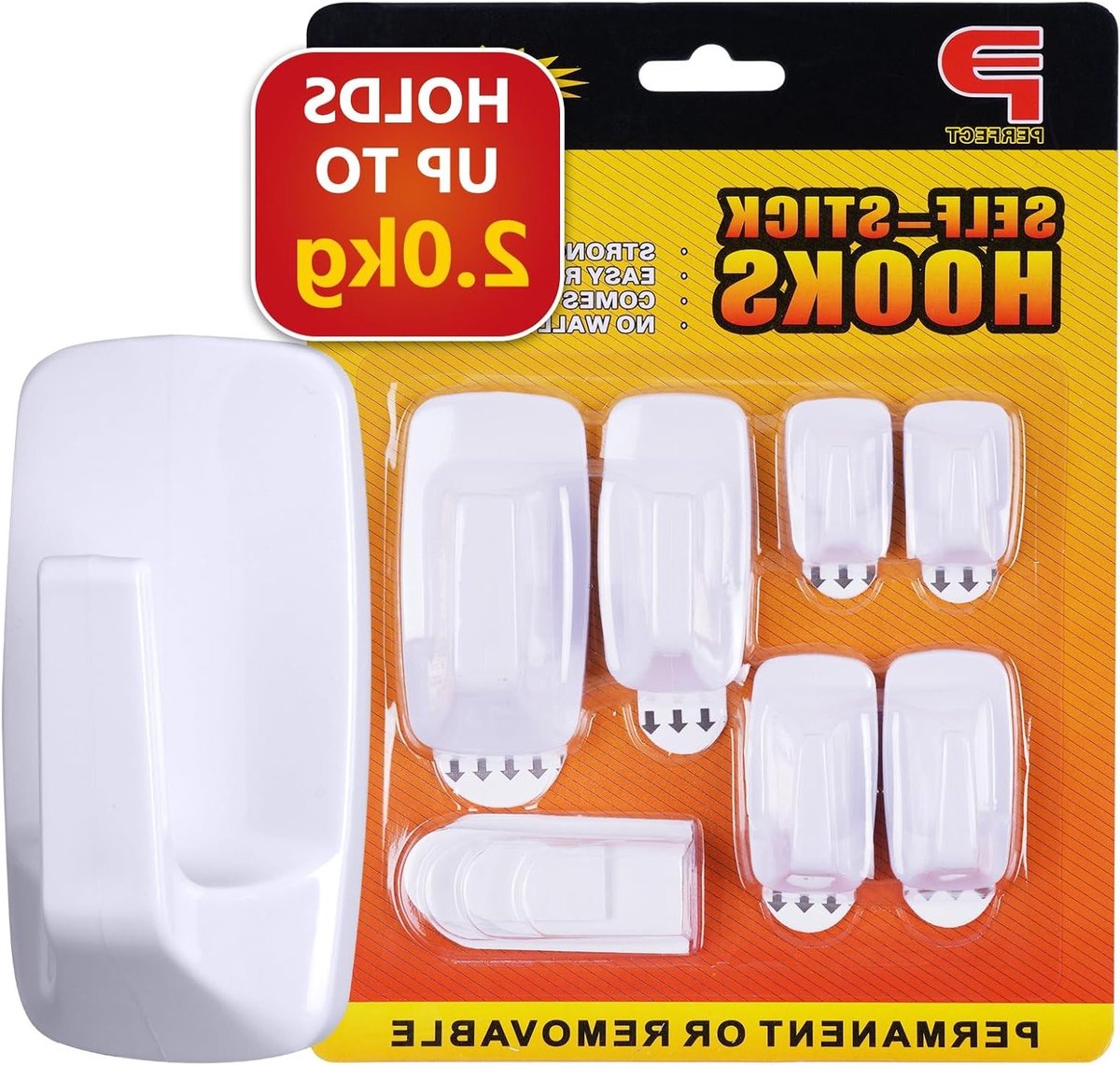 Powerstrips Haakjes Set met Zelfklevende Strips, Ideaal voor Glas, Tegels, Hout en Plastic, Draagvermogen tot 2 kg, 6 Stuks voor Makkelijk Ophangen
