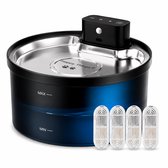 Happy Things® ZR20 Draadloze Drinkfontein met Sensor – 3.2L - RVS – Inclusief 4 Filters – Roestvrijstalen Schotel – Transparant Zwart – Kat & Hond Waterfontein