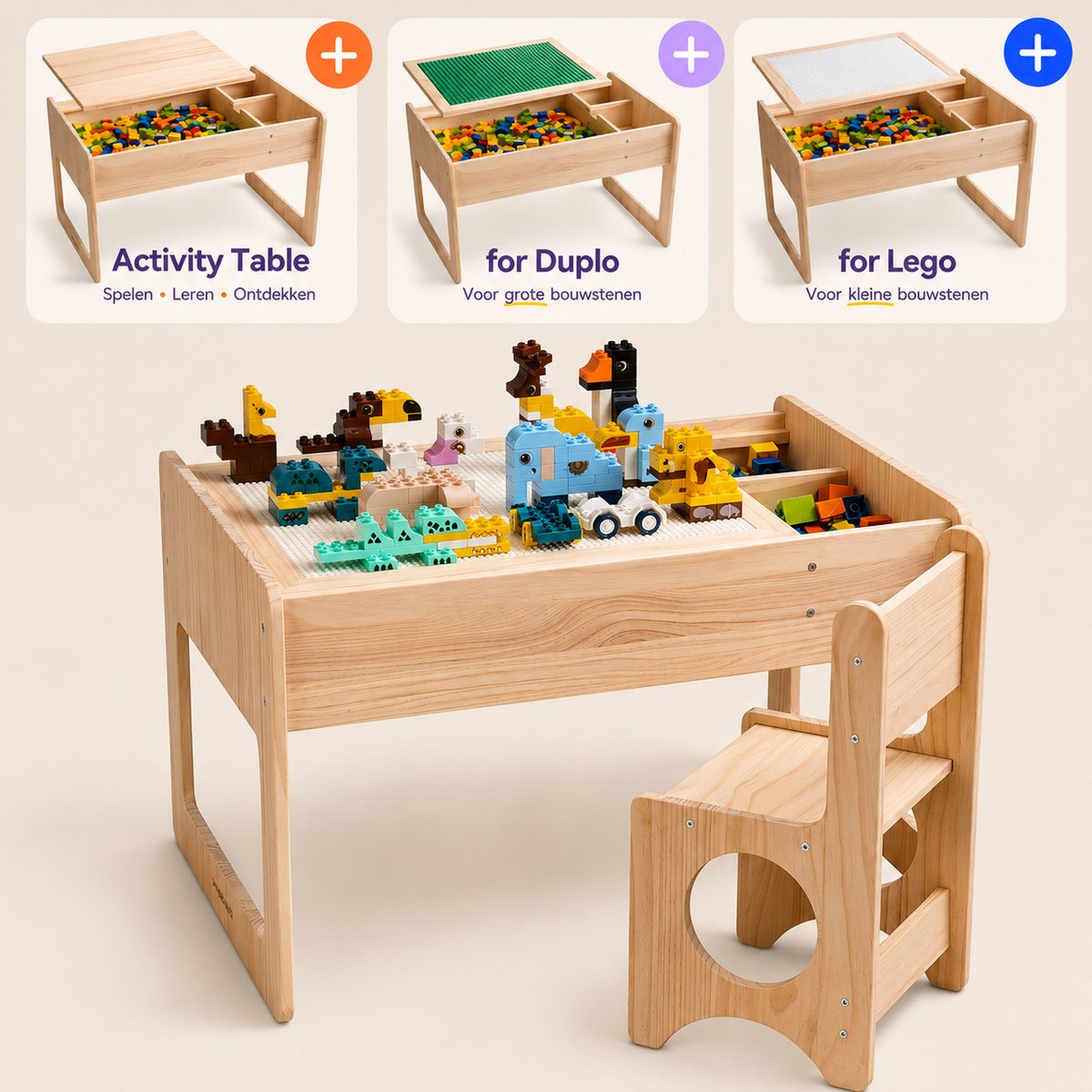 WonderMind Houten Bouwtafel - Compatibel met LEGO & DUPLO - WA-D002