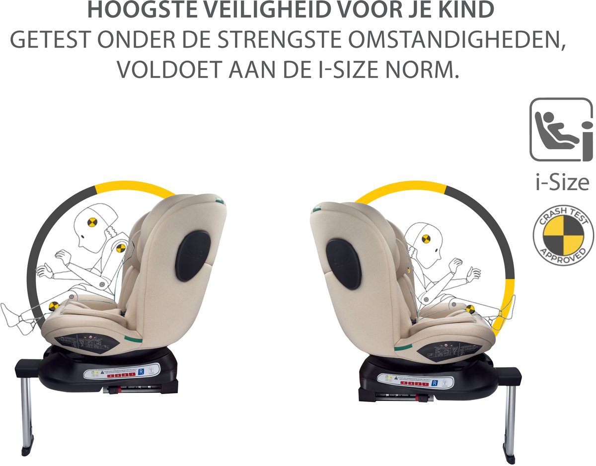 Liefjes & Co Growsafe Autostoel – i-Size 4-in-1 – 360° Draaibaar – ISOFIX & Steunpoot – Groep 0/1/2/3 (40–150 cm) Beige thumbnail 2