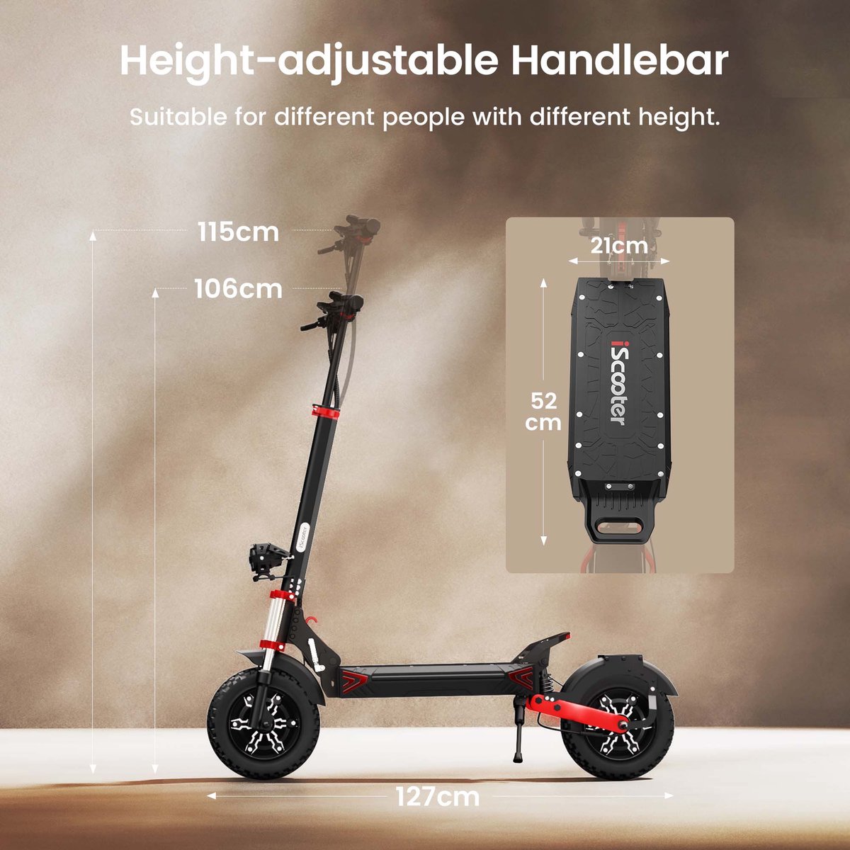 iScooter iX8 Elektrische scooter - 12inch - 65km actieradius - 48V 20Ah accu - Maximumsnelheid 25 km/u - Drie-staps snelvouwen, 3 seconden - Maximaal laadvermogen 150 kg - zwart – foto 7