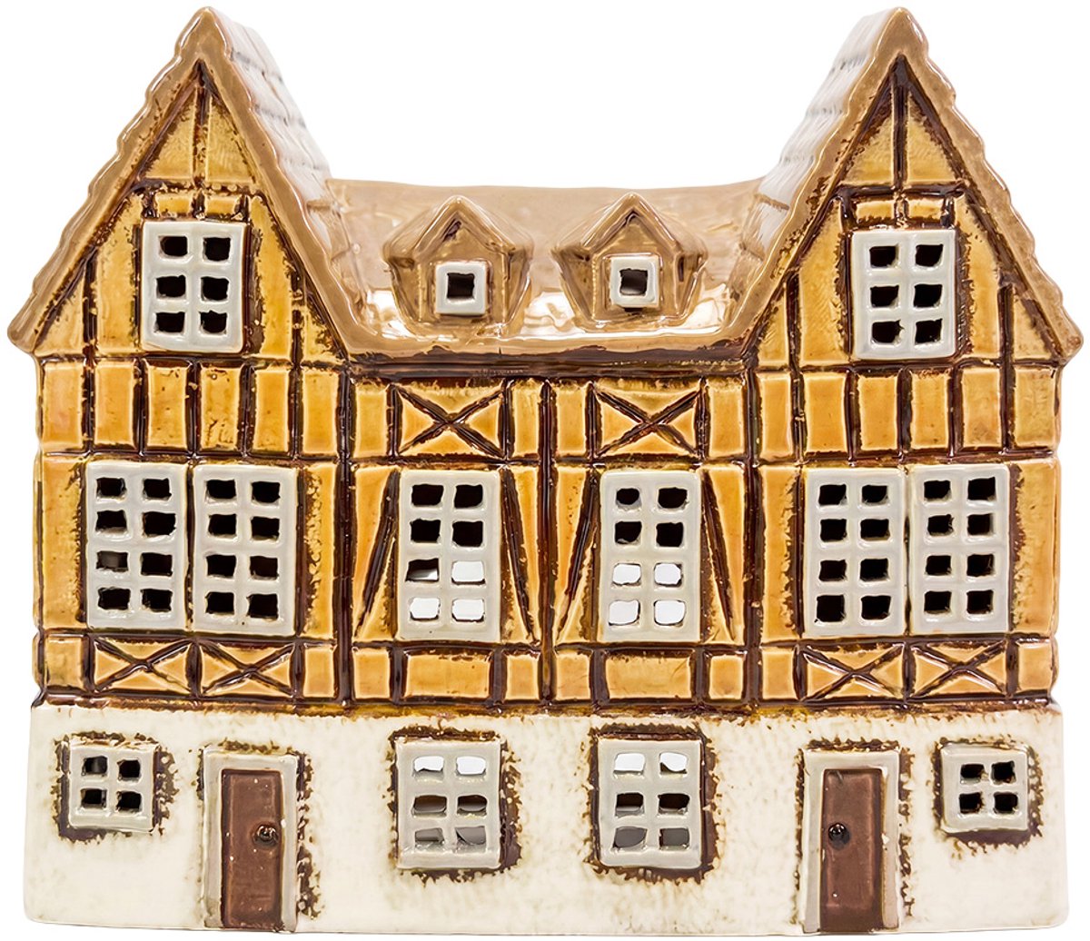 Clayre & Eef Waxinelichthouder Huis Bruin Keramiek