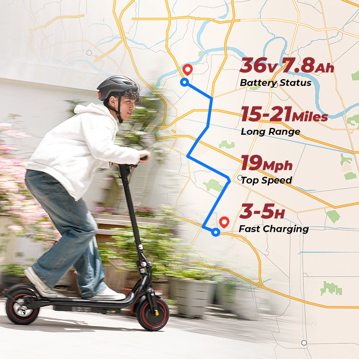iScooter W5 Elektrische scooter - 8,5‑inch luchtbanden - 34km actieradius - 36V 7,8Ah accu - Maximumsnelheid 25 km/u - Elektronische rem + schijfrem - zwart – foto 8