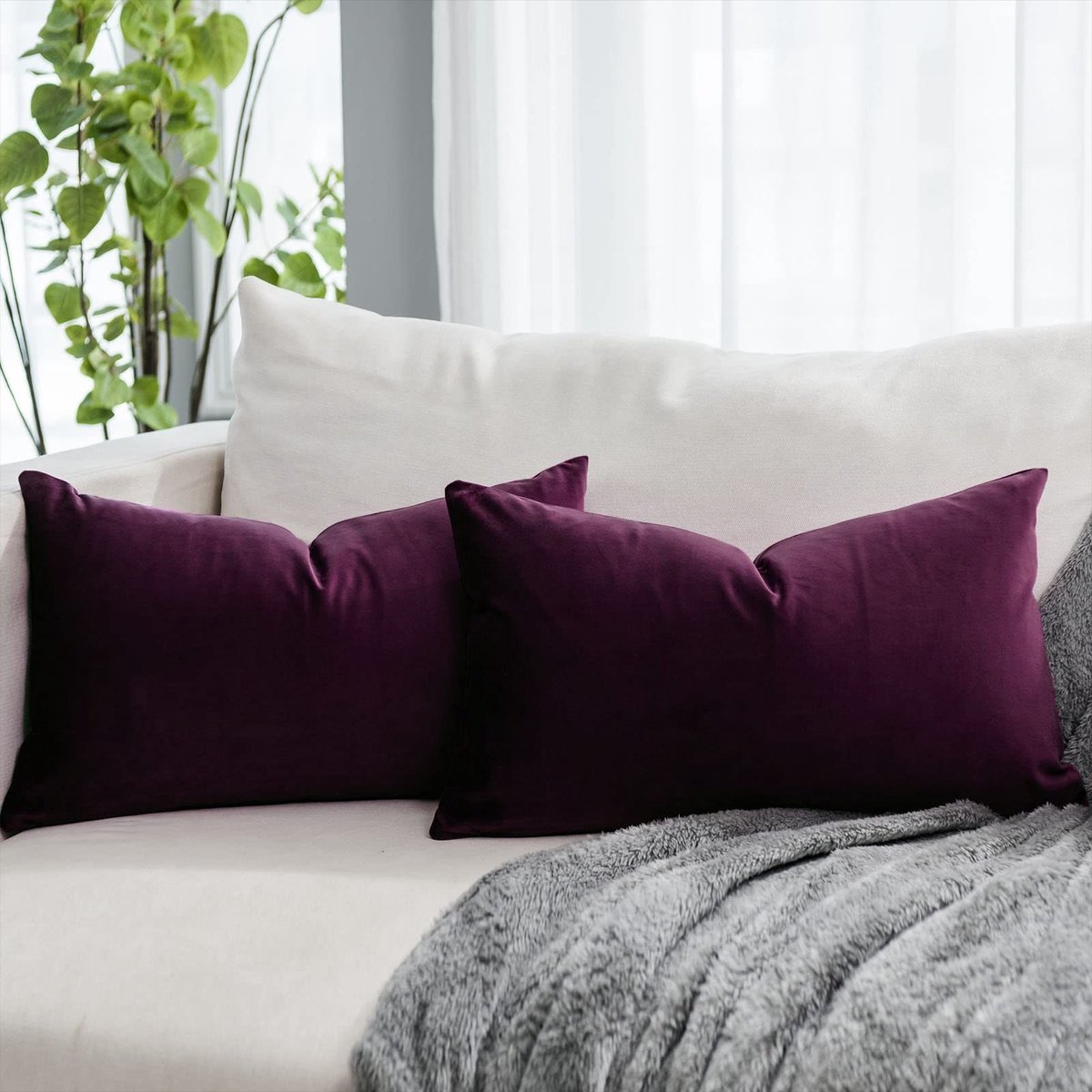 Set van 2 Velvet Kussenslopen - 12x20 inch - Aubergine Paars