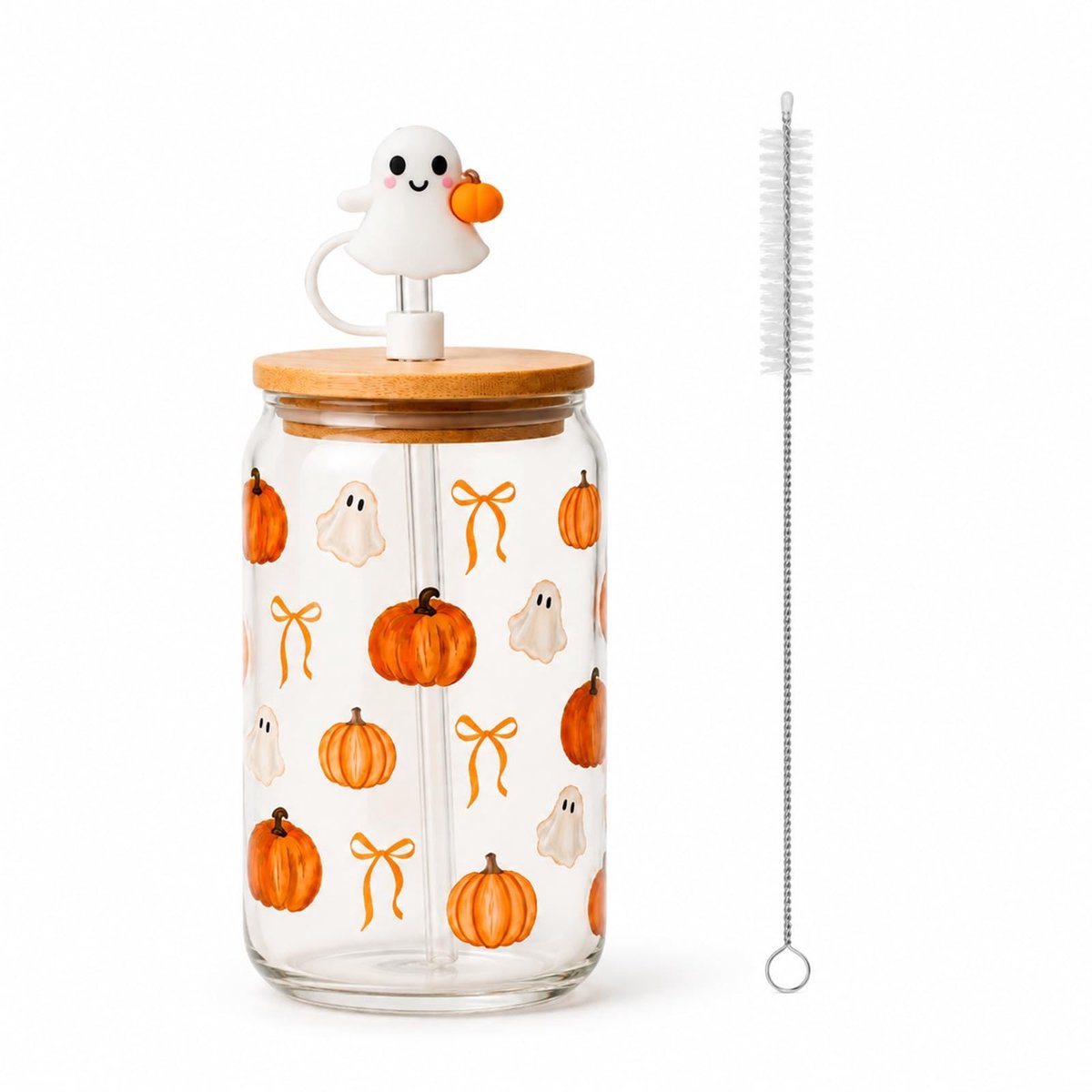 3 Stuks Halloween Glazen Bekerset - Transparant met spookmotief - 600 ml