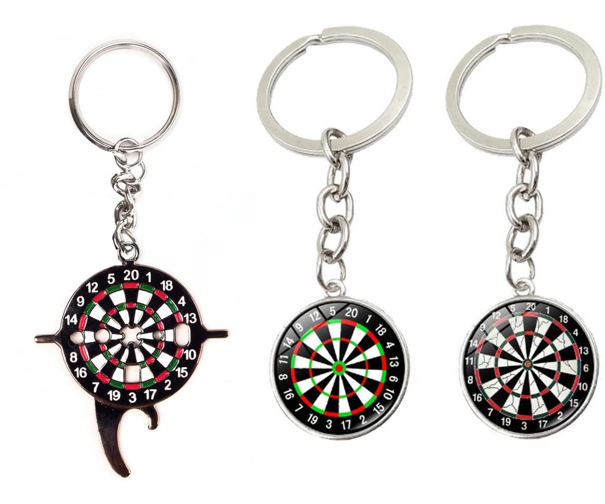 Dartaccessoireset - 1 Stalen Puntentool en 2 Dartbord Sleutelhangers - Rood
