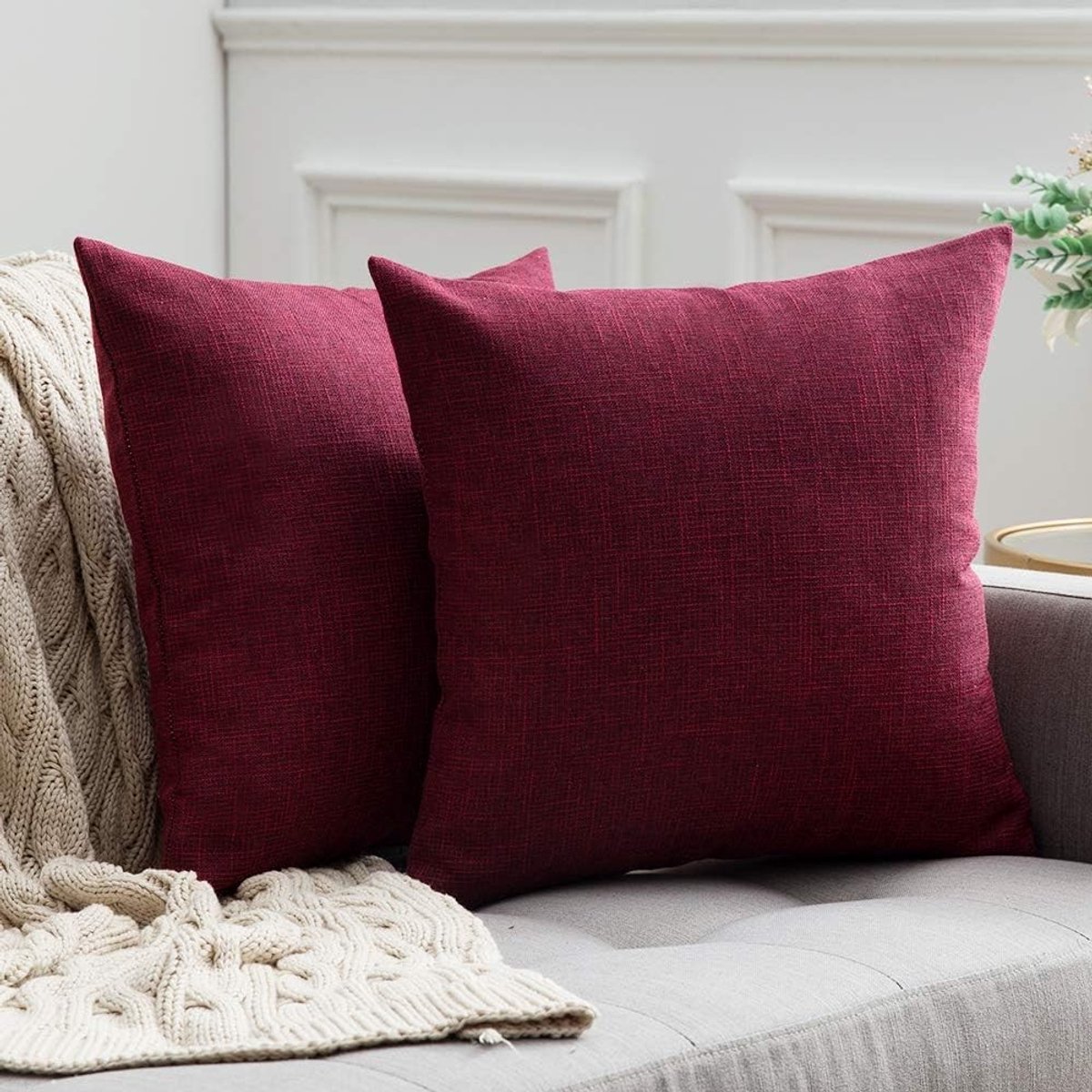 Set van 2 Decoratieve Kussenhoezen in Crimso, Linnen Look, Met Verborgen Rits, Ideaal voor Bank en Slaapkamer, 45 x 45 cm, Kussens voor Interieurdecoratie