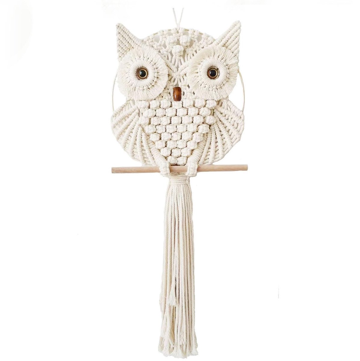 Macrame Wanddecoratie - Handgeweven Uil - Beige