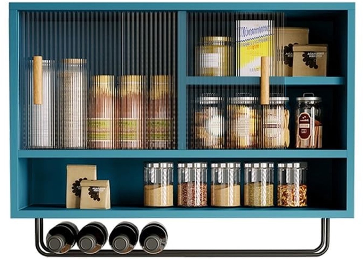 Wandkast met acryl schuifdeur - Opbergrek voor keuken, woonkamer en badkamer - Blauw 80x50x28 cm
