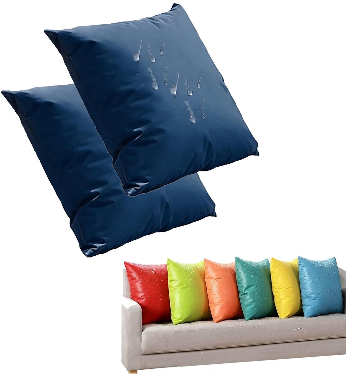 Set van 2 Waterdichte Kussenhoezen - Onderhoudsvriendelijk Polyester - Indigo