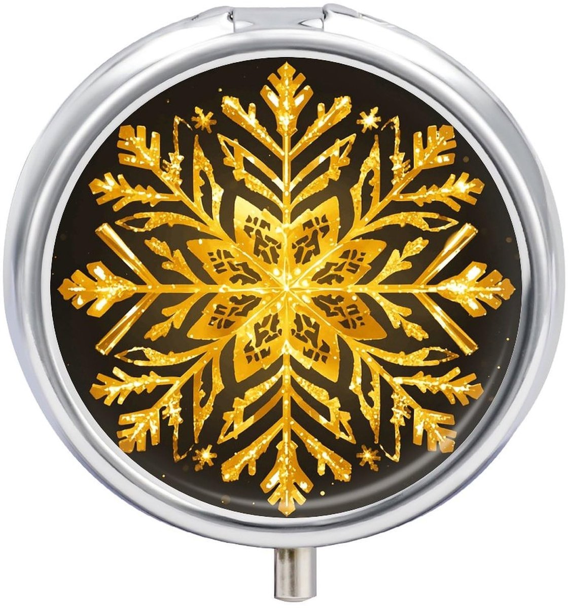 Pillendoosje met Gouden Kerst Sneeuwvlokken - Draagbaar en compact