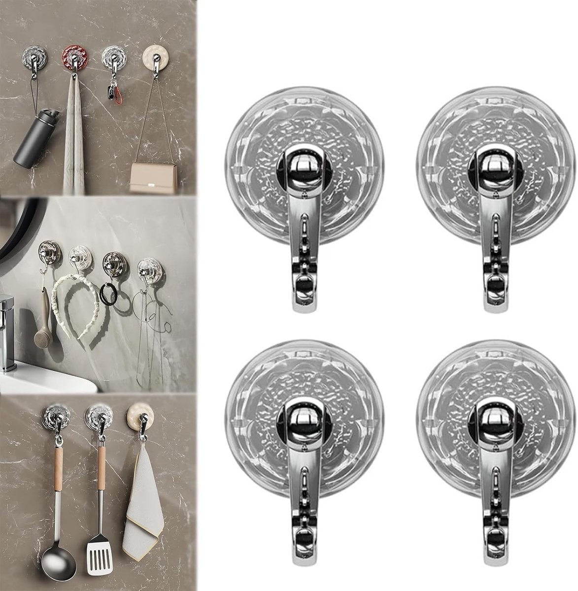 Retro Rimpel Zuignap Haken - 4 Stuks Transparant