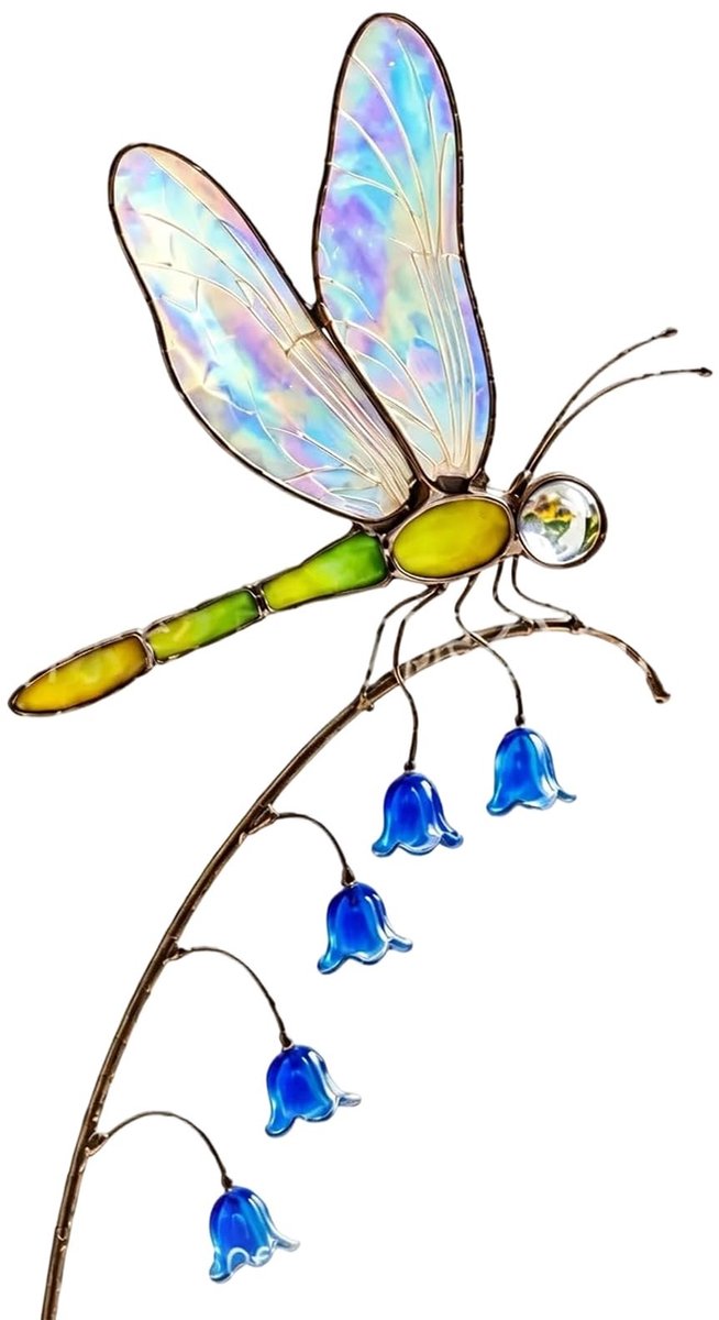 Decoratieve Tuinpaal Metalen Sculptuur - Blauw Libelle
