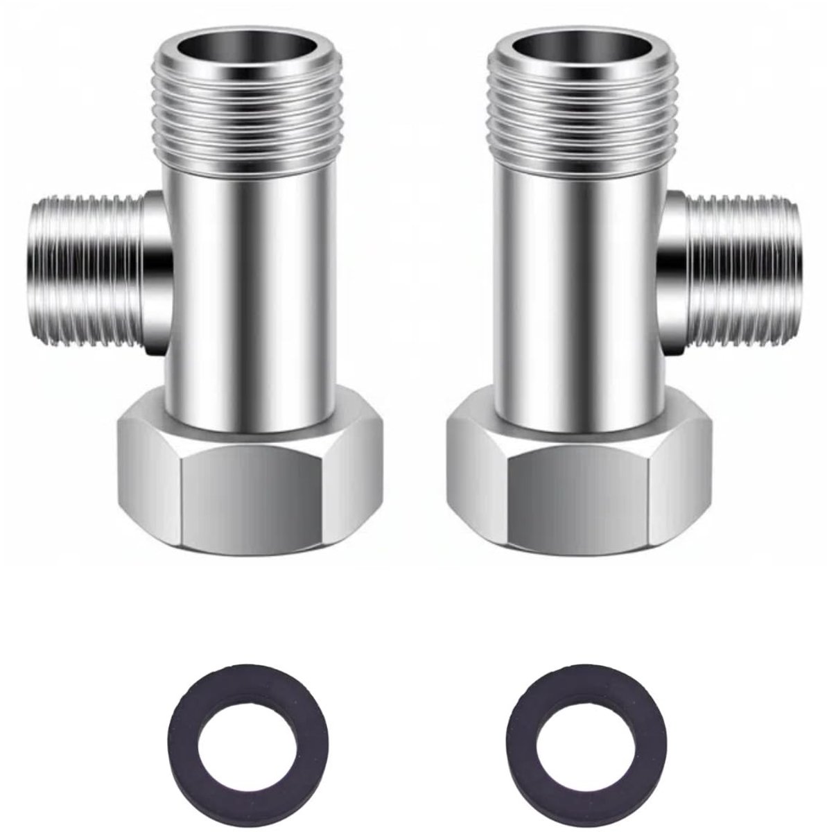 3-Weg Aansluitventiel - 3/8 Inch - Messing Verchroomd - Set van 2