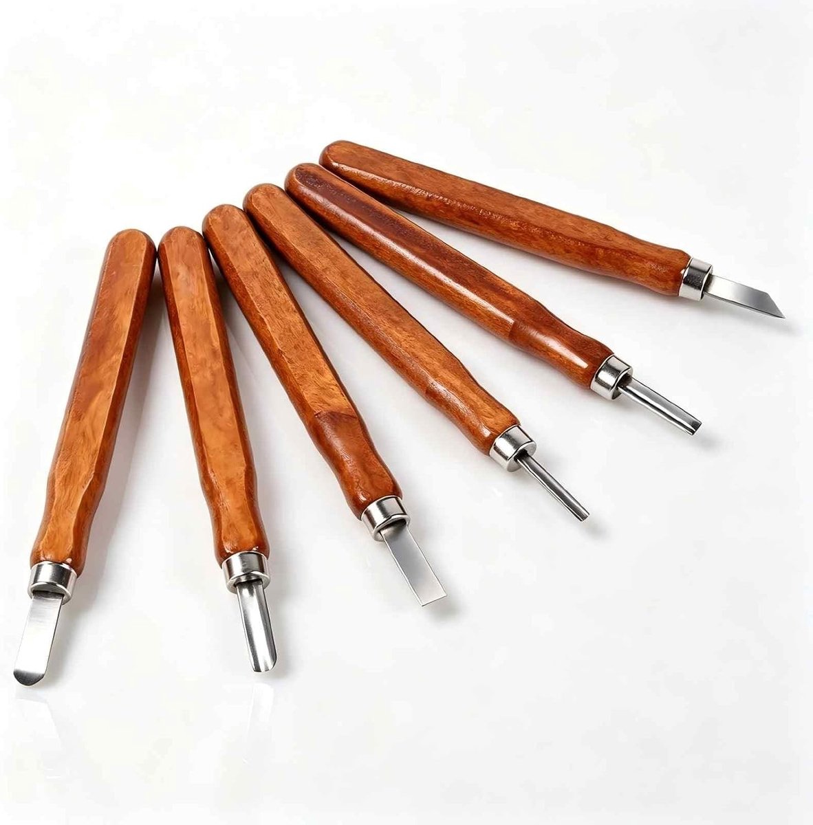 Houten Beitelset voor Houtsnijwerk, Mini Beitels met Stalen Handvat, Professionele Gereedschappen voor Houtbewerking (6-delige Set)