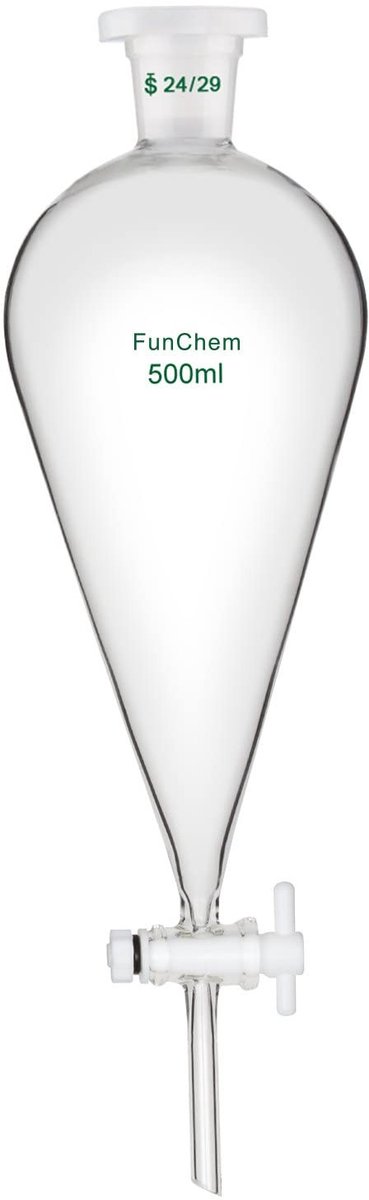 Conische Separator - 500 ml - Borosilicaatglas met afsluitklep