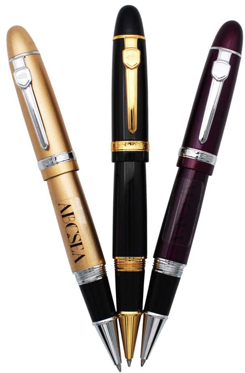 Rollerbal Pen Set - Medium Punt - Zwart, Goud en Paars