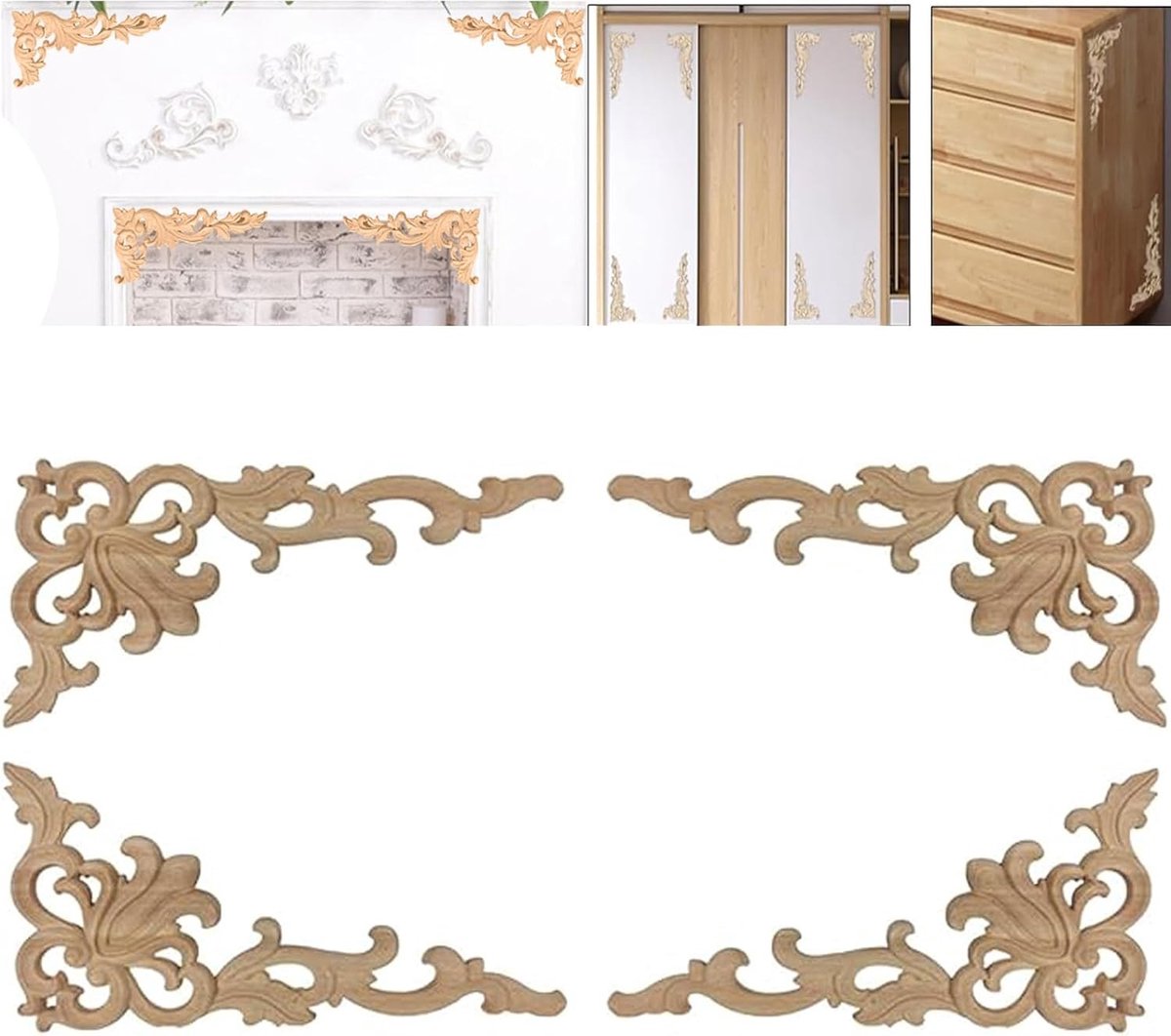 Houten Gegraveerde Hoekstukken - Decoratieve Houtbewerking voor Hotels, Vergaderzalen en Meubels
