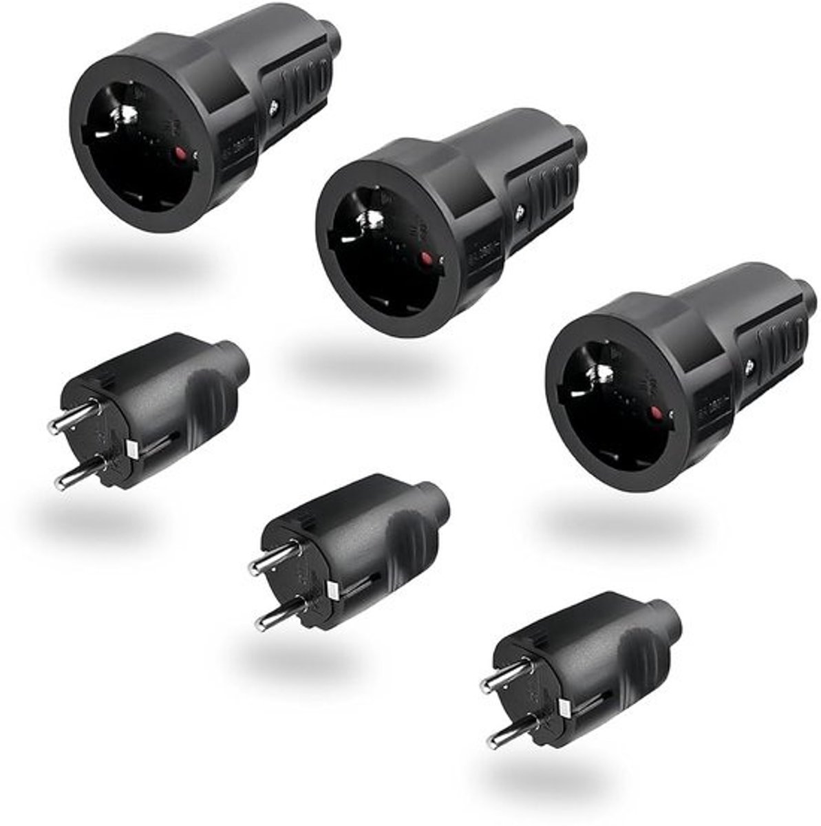 Elektrische Adapters - Stekkers en Koppelingen - Stroomkabels Repareren - Waterdicht IP44 - 3 paar - Zwart