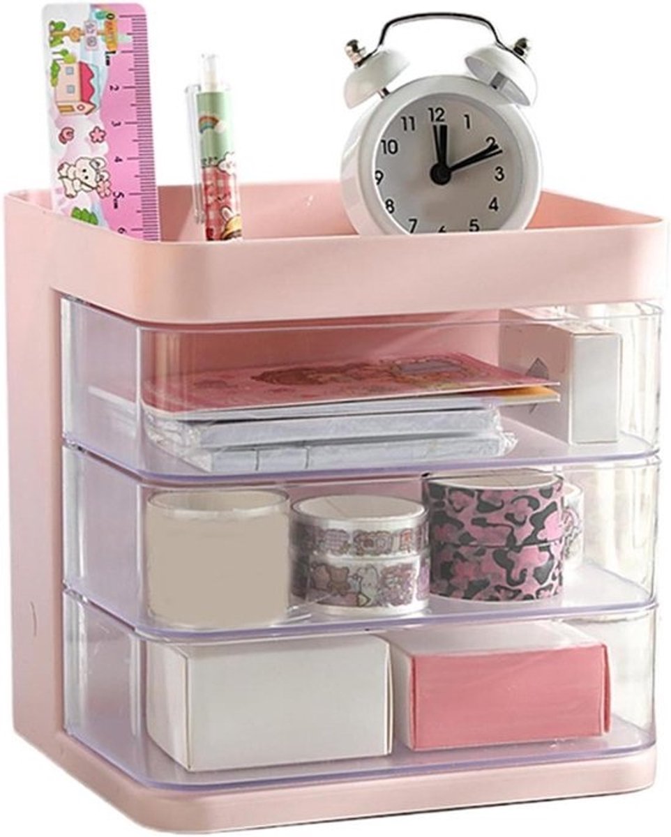 Make-up Organizer - Cosmetica Opberger - Bureau Organiseren - Draaibaar Ontwerp - 15x14.5x15.3cm - roze
