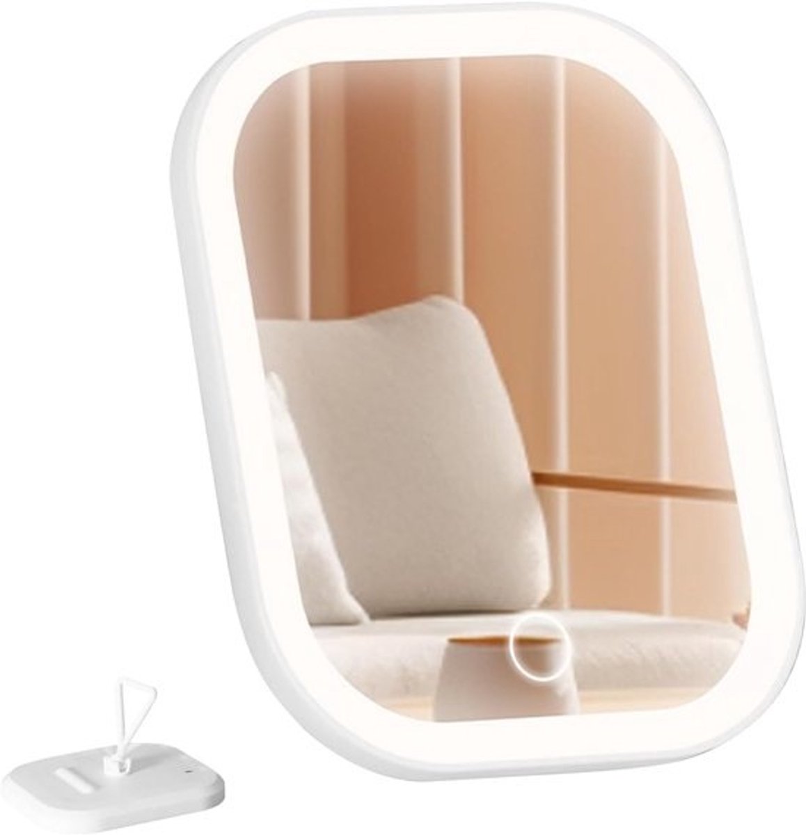 Draagbare Make-up Spiegel - Verlichte IJdelheid Spiegel - Snel Zelf Zien - Drie Kleuren Licht - Compact Formaat - Wit