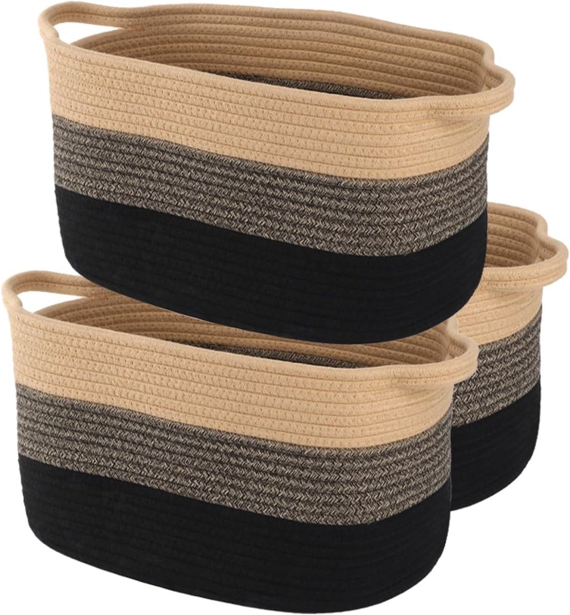 Set van 3 Opbergmanden met Katoenen Handvatten, Ideaal voor Speelgoed, Baby Cadeaus en Wasgoed, Perfect voor Planken