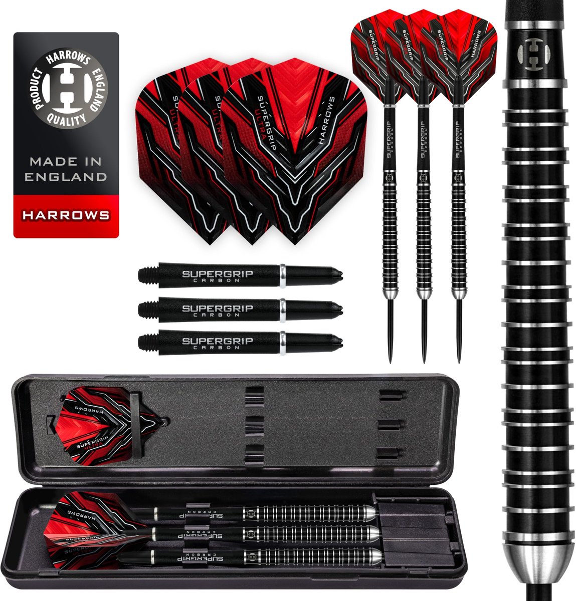 Dartset met 90% Wolfraam en Carbon Shafts, Inclusief Reiskoffer