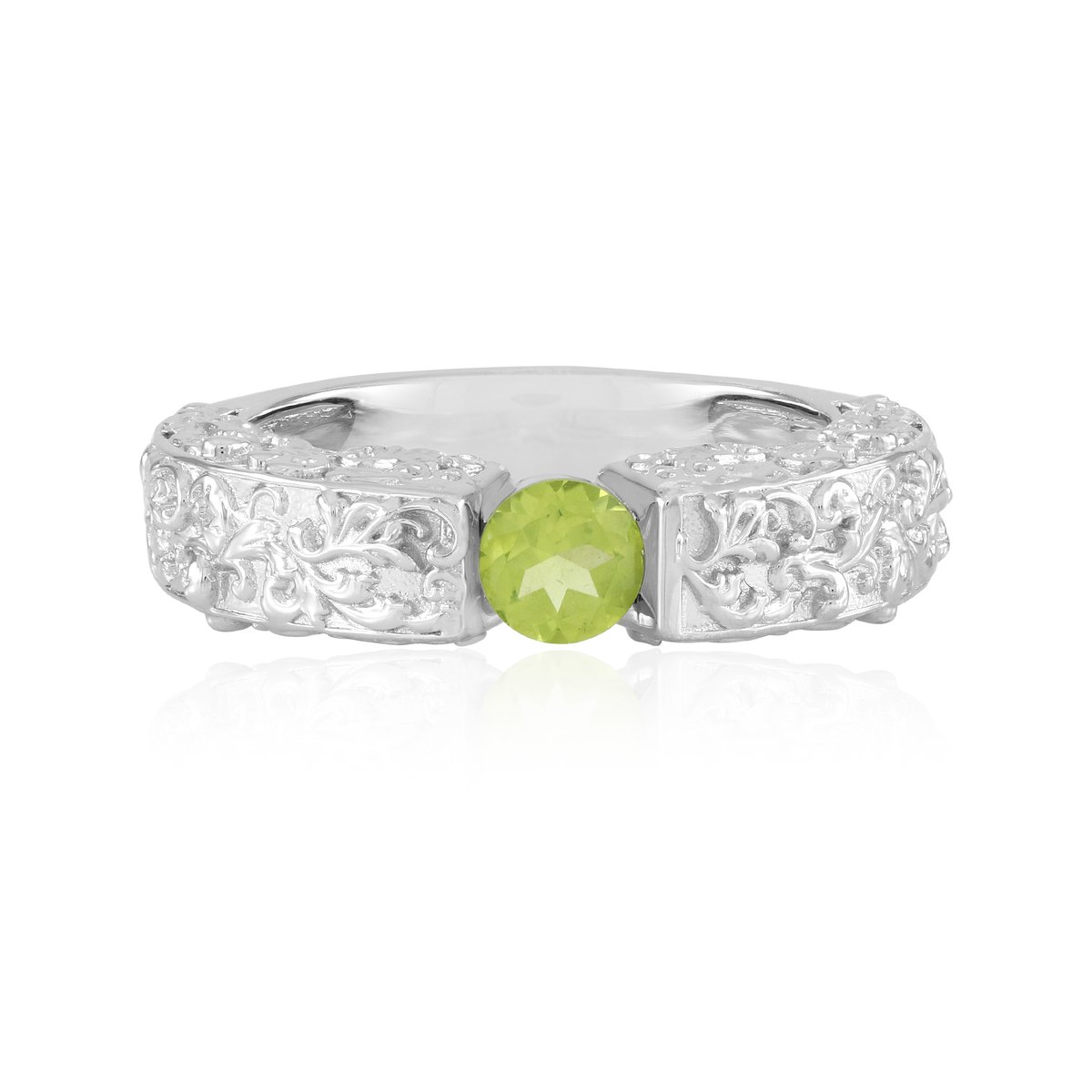 Cavill - 925 Sterling Zilveren Ring - 0,436 ct Ronde Peridoot China - Luxe Handgemaakte Vintage Stijl - Groene Edelsteen Bezelzetting