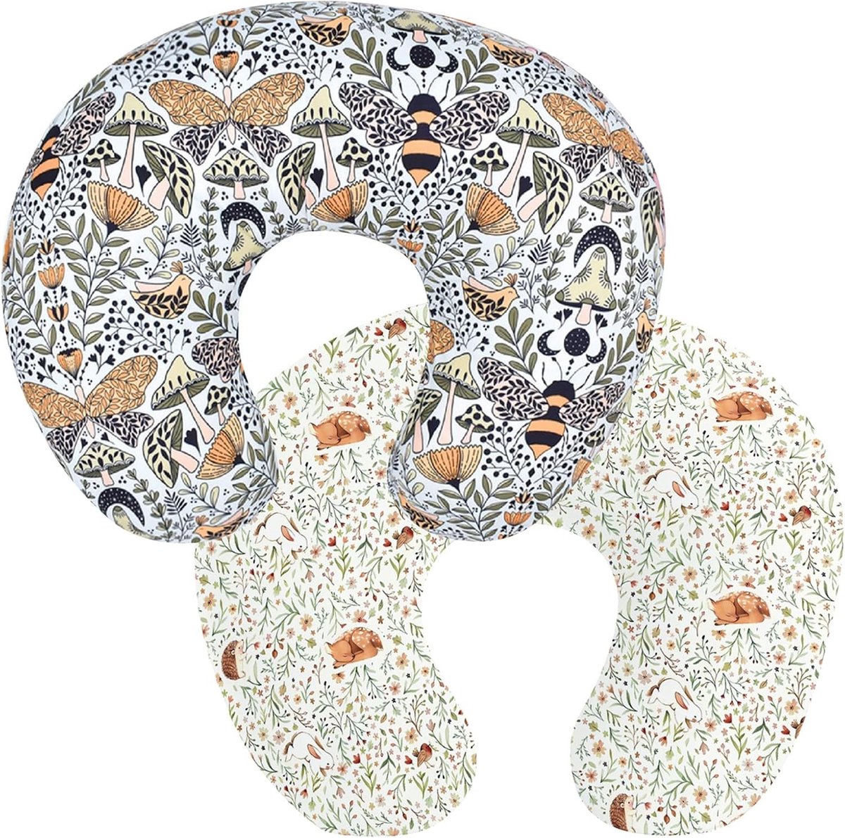 2-Pack Verzorgingskussens voor Pasgeborenen - Verwijderbare Hoezen voor Borstvoeding, Geschikt voor Jongens en Meisjes, 22.5 x 18 inch (Bijtjes, Vlinders + Bossen)