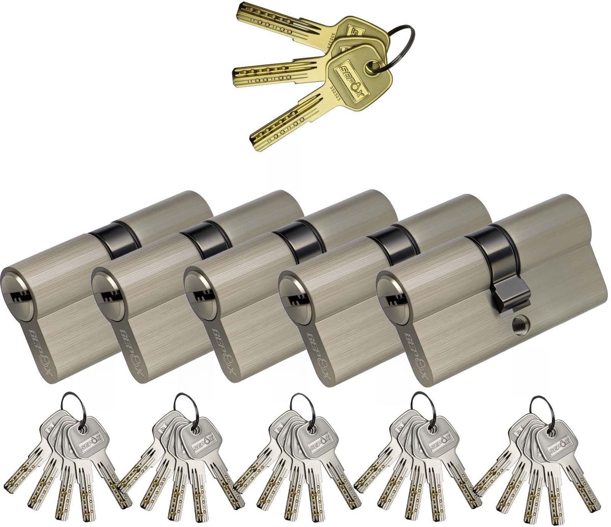 Euro Cylinder Deurslot Set van 5 - 60mm met 3 Hoofdsloten