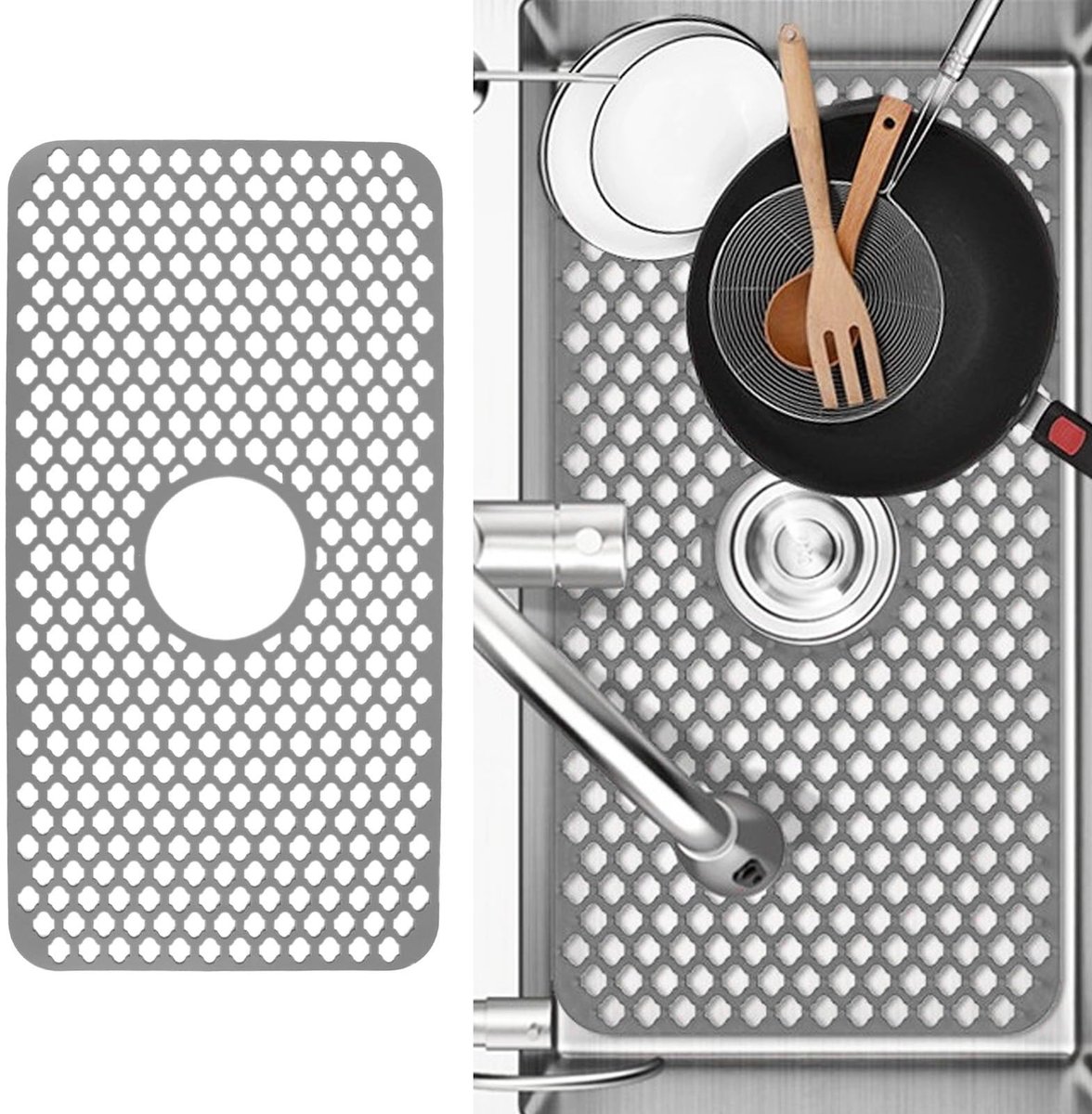 Keuken Afvoer Beschermmat - 24,8 x 13 Inch Silicone Grijs
