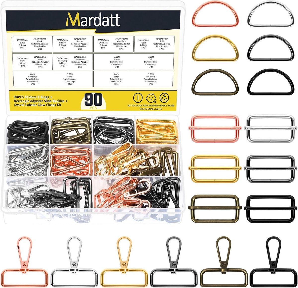 90 Stuks 1-1/2 Inch (38mm) Metalen Draaihaak met D-Ringen en Verstelbare Tri-Glides, Ideaal voor DIY Tasaccessoires en Riemen