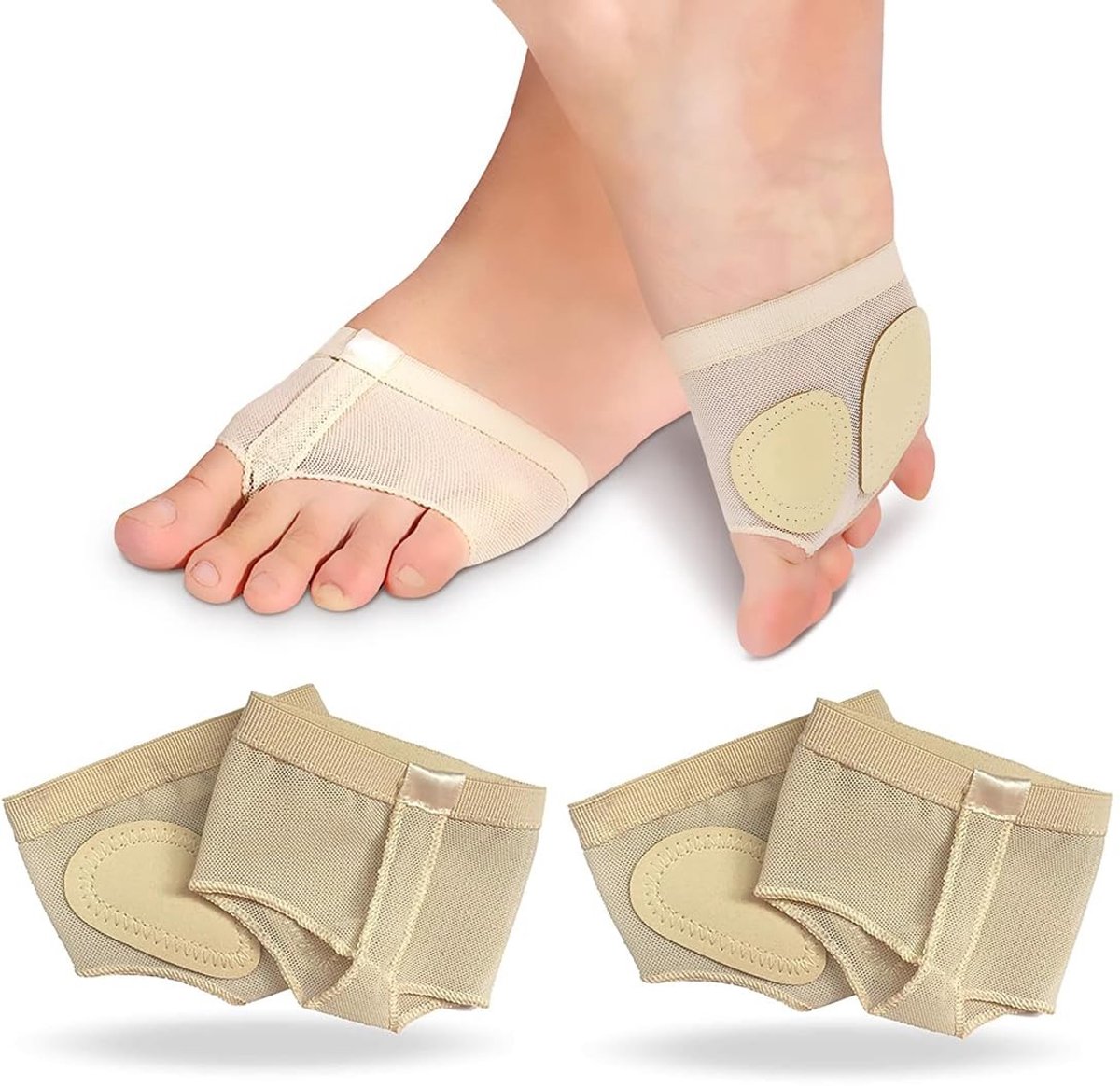 Dansvoetpads - Antislip faux leer voor gymnastiek - 2 paar huidkleurig M