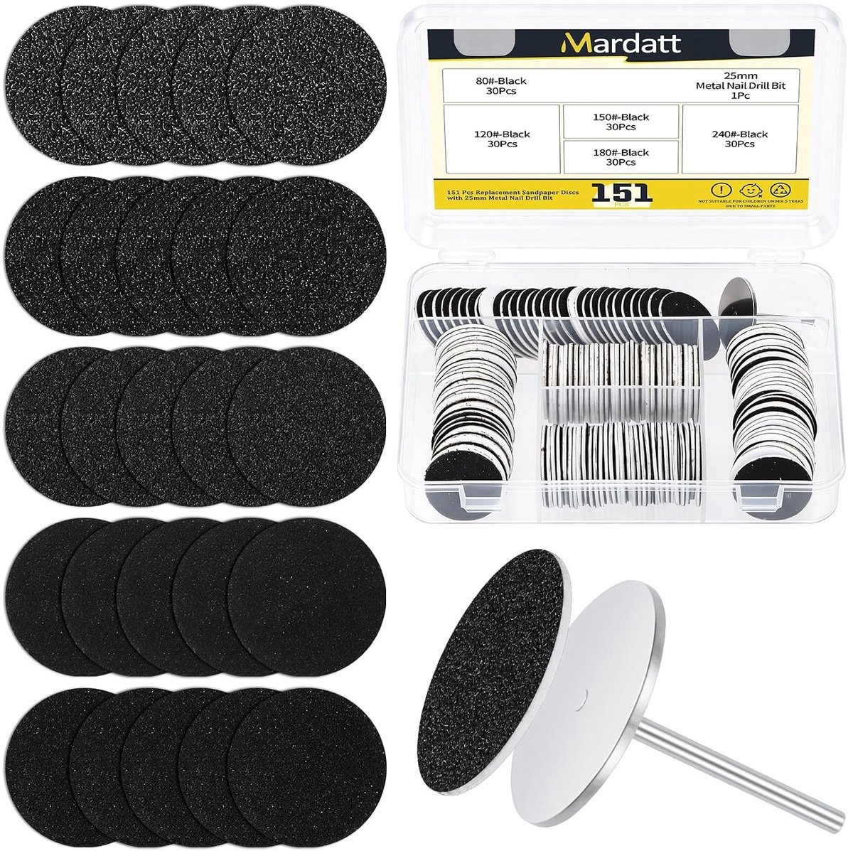 Complete Set van 151 Pedicure Schuurdiscs 25mm met Diverse Grits voor Voetverzorging en Eeltverwijdering