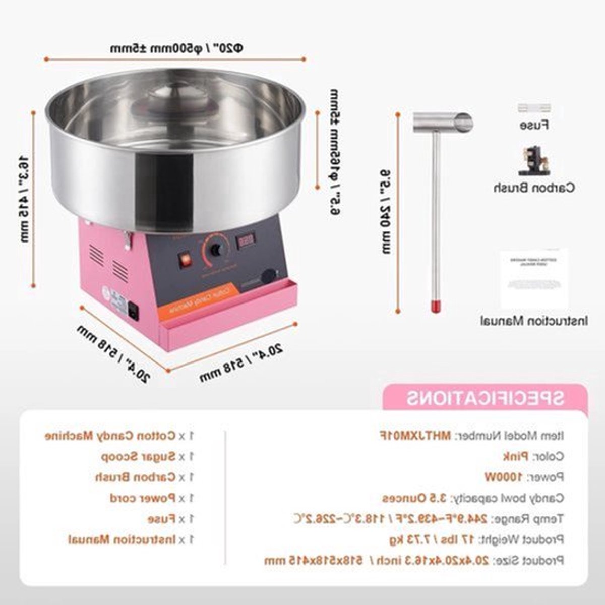 Suikerspinmachine Elektrisch - Suikerspinmachines - Mini Suikerspin - Suikerspinmaker - 1000W - RVS Kom - Instelbare Temperatuur - Suikerschep Inclusief – Voor Feest - Kermis & Evenementen - Roze