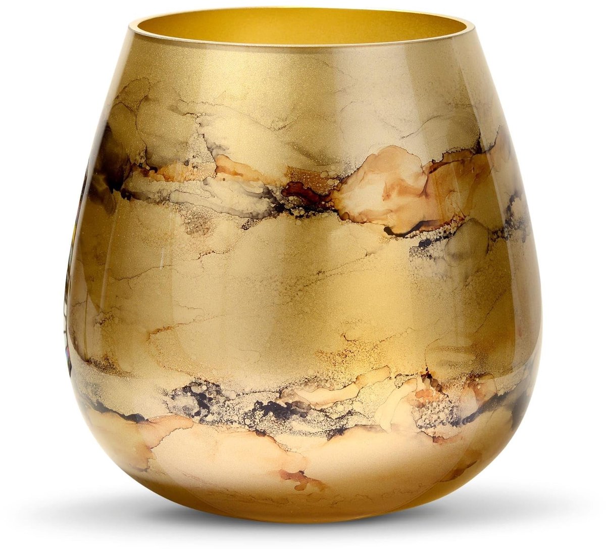 Vaas van Mondgeblazen Glas - Gouden Afwerking - 25 cm Hoog