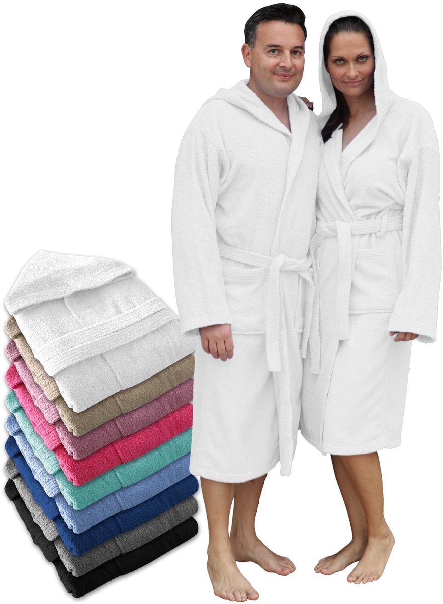 Unisex badjas met capuchon - 100% katoen - Wit