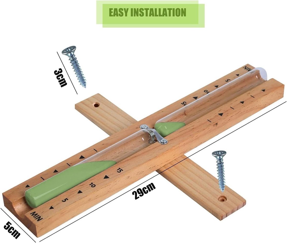 Sauna Zandloper - Groen - 29 cm - Hittebestendig Houten Timer - Voor Sauna en Keuken