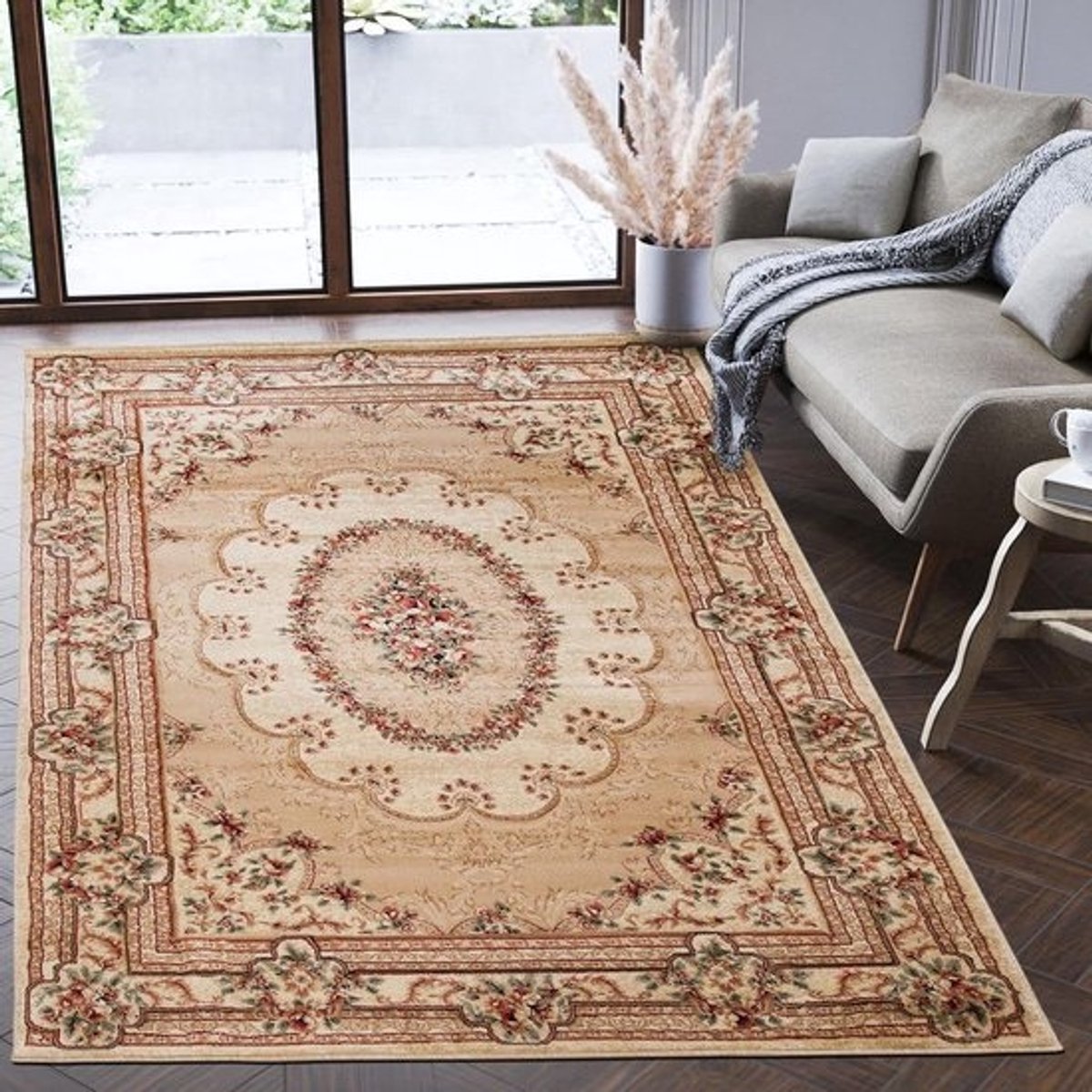 Vloerkleed Oosters - Tapijt Traditioneel - Woonkamer Decoratie - OEKO-TEX Gecertificeerd - 200x400cm - Beige