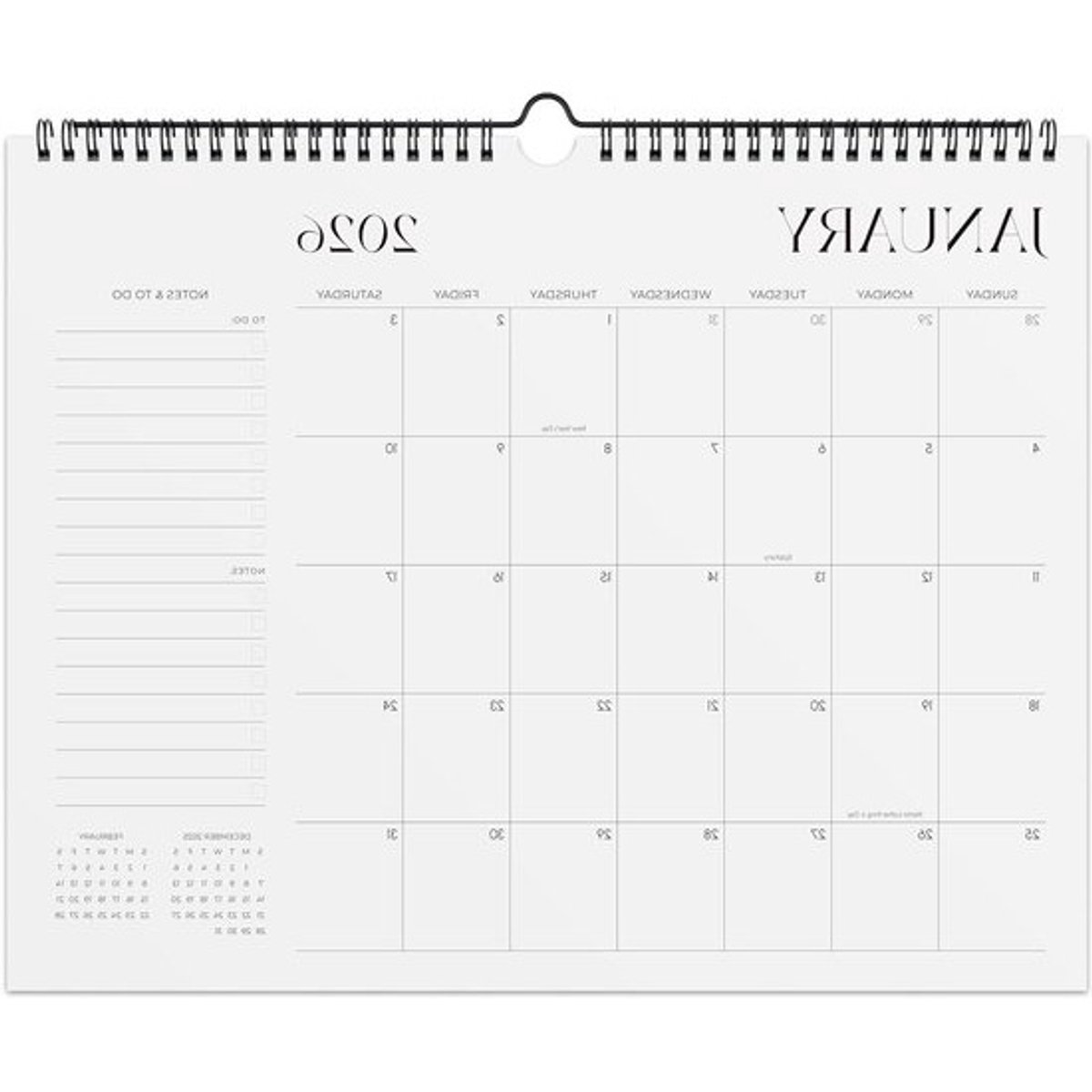 Wandkalender 2026-2027 - Hangkalender planning - Afspraken bijhouden - 18 maanden overzicht - 38 x 30 cm - Zwart-wit