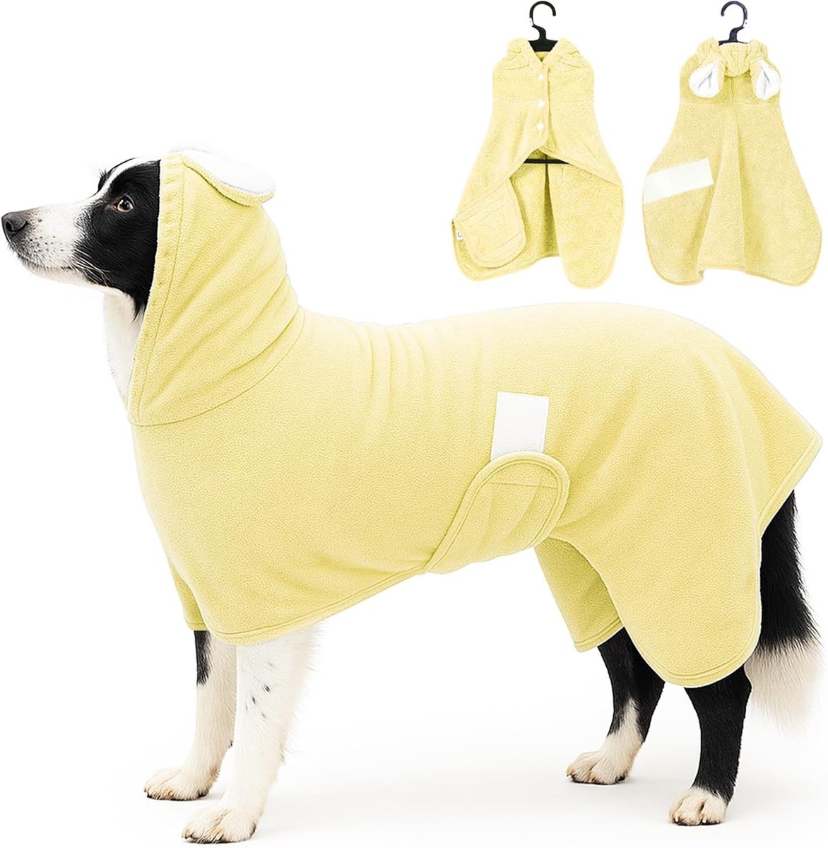 Super Absorberende Badjas voor Honden en Katten - Verstelbare Kraag en Buikband voor XS tot XL Huisdieren (Geel, L)