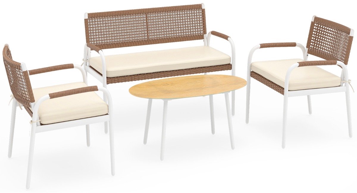 SureDeal® - Tuinset - Delige Tuinmeubelset Rotan - Fauteuils - Zachte Zitkussens Tafel - Veiligheidsglas - 112x58x82 cm - Beige