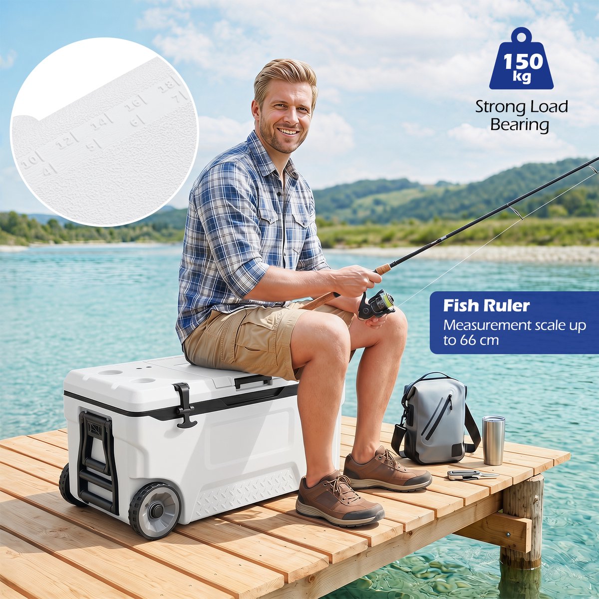 SureDeal® - Koelbox - Grote Thermobox Kunststof - Wieltjes - Handgreep Isolatiebox - Afvoerstop - 74,5x41x40,5 cm - Wit