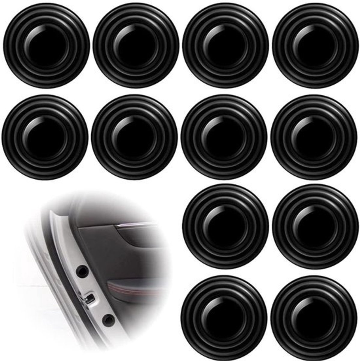 Deur Schokdempers - Autobuffer Pads - Rijcomfort Verhogen - Hoogwaardig Siliconen - 12 Stuks - Zwart