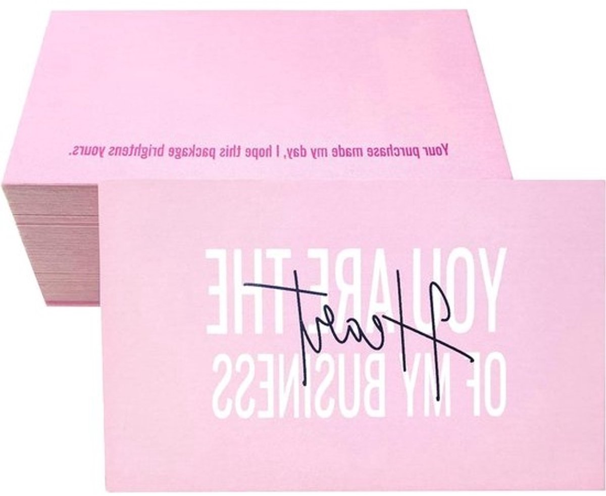 Dank u kaarten - Visitekaartjes - Klantbinding - Handgeschreven belettering - 100 stuks - Roze